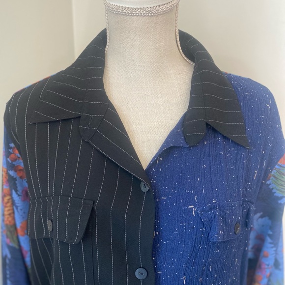 Koos Of Course! Navy Mixed Print Button Down Tunic Blouse - Picture 2 of 6